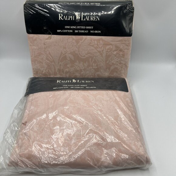 Ralph Lauren King Sheet Set Fitted Flat Pink Paisley - Picture 1 of 8
